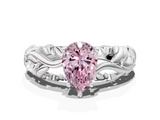 White gold Fancy Pink Pear  Solitaire Diamond Leaf Vine Band with Prong Setting_59