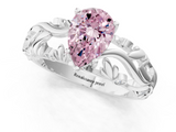 White gold Fancy Pink Pear  Solitaire Diamond Leaf Vine Band with Prong Setting_59