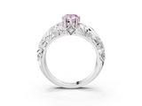 White gold Fancy Pink Pear  Solitaire Diamond Leaf Vine Band with Prong Setting_62