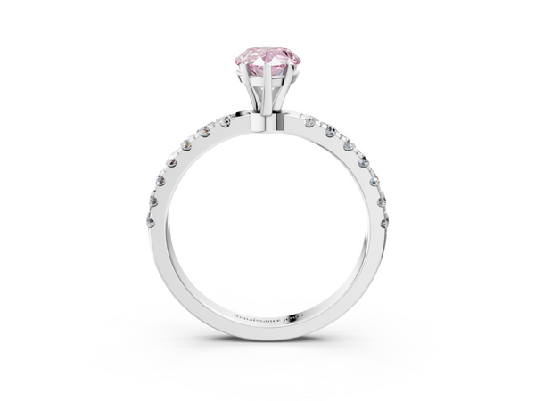 White gold Fancy Pink Pear Cut Diamond Solitaire Ring with Pavé Accents and Four-Prong Setting