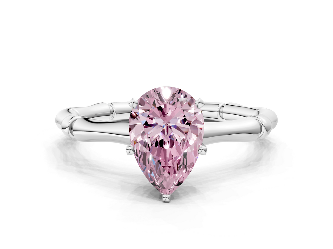 White gold Fancy Pink Pear  Solitaire Diamond Ring with Bamboo Band and Four-Prong Setting_90