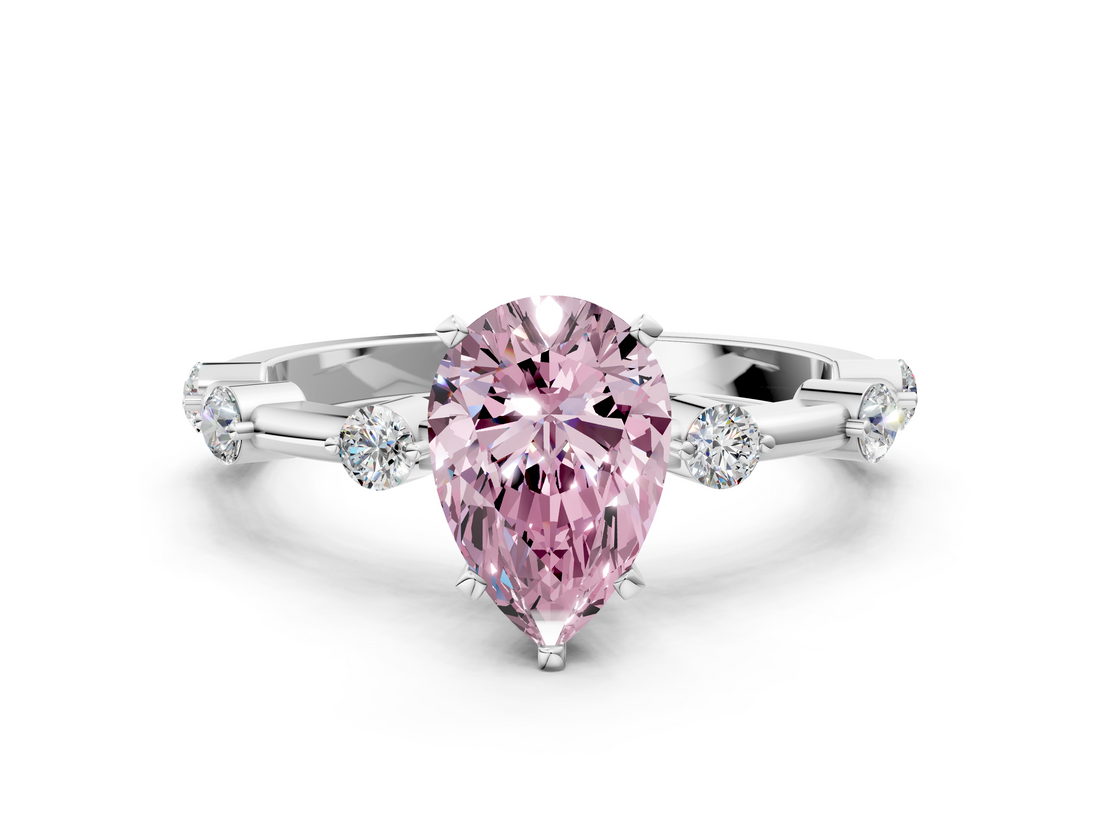 White gold Fancy Pink Pear  Solitaire Diamond Ring with Bezel Set Side Stones and Prong Setting_3