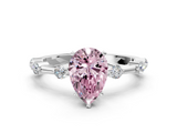 White gold Fancy Pink Pear  Solitaire Diamond Ring with Bezel Set Side Stones and Prong Setting_3