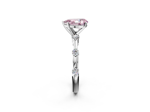 Platinum Fancy Pink Pear  Solitaire Diamond Ring with Bezel Set Side Stones and Prong Setting