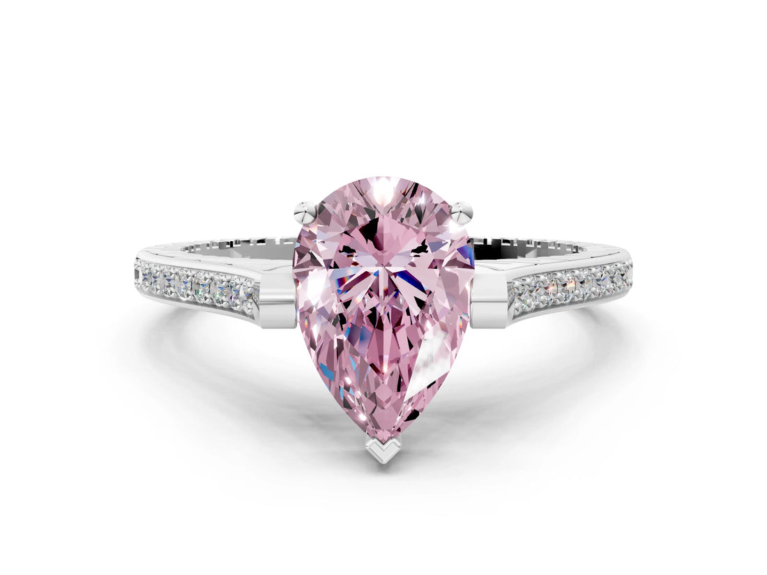 White gold Fancy Pink Pear  Solitaire Diamond Ring with Channel Set Band and Bezel Prong Setting_80
