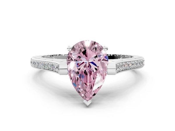 Platinum Pear-Shaped Vintage Cathedral Engagement Ring Setting for Fancy Pink Center