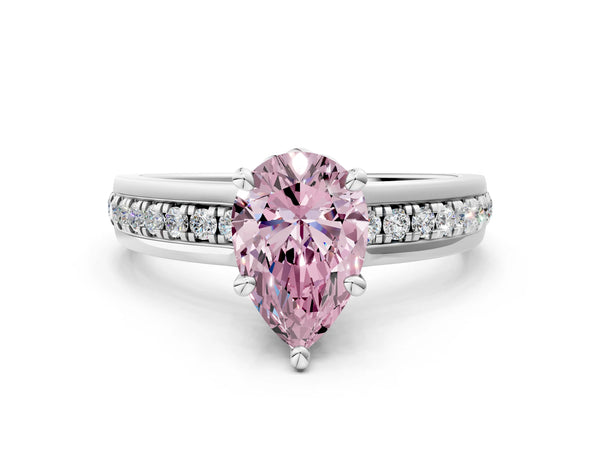 Platinum Fancy Pink Pear  Solitaire Diamond Ring with Channel Set Band and Six-Prong Setting