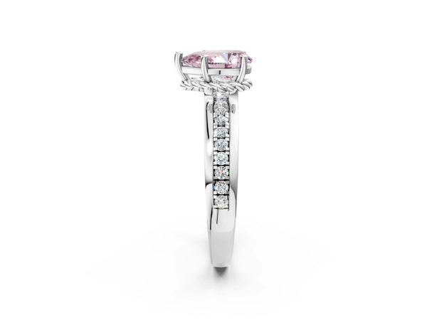 Platinum Fancy Pink Pear  Solitaire Diamond Ring with Channel Set Band and Six-Prong Setting