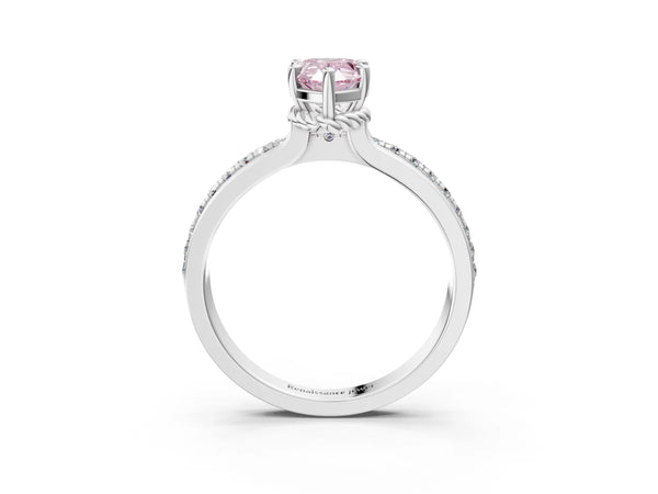 Platinum Fancy Pink Pear  Solitaire Diamond Ring with Channel Set Band and Six-Prong Setting