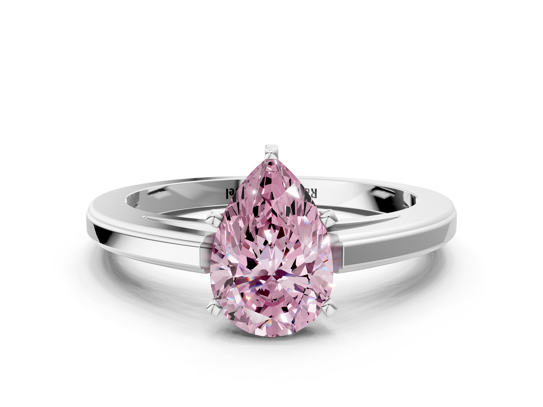 White gold Fancy Pink Pear  Solitaire Diamond Ring with Four-Prong Setting and Classic Band_3