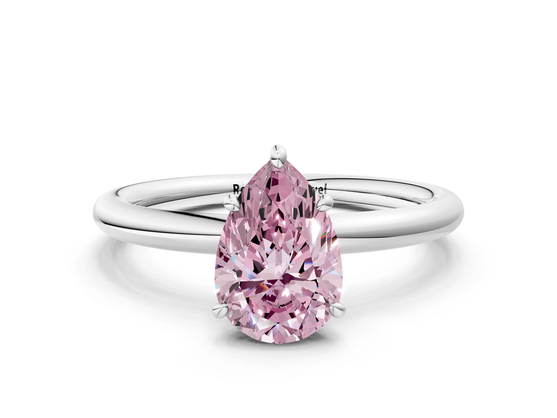 White gold Fancy Pink Pear  Solitaire Diamond Ring with Four-Prong Setting on a Plain Band_32