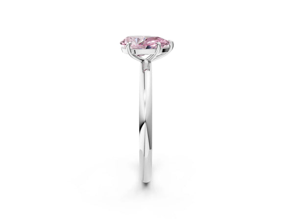 White gold Fancy Pink Pear  Solitaire Diamond Ring with Four-Prong Setting on a Plain Band