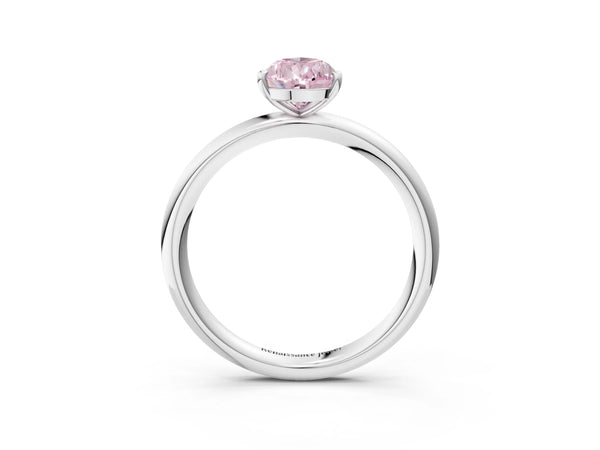 White gold Fancy Pink Pear  Solitaire Diamond Ring with Four-Prong Setting on a Plain Band