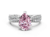 White gold Fancy Pink Pear  Solitaire Diamond Ring with Milgrain Pavé Band and Four-Prong Setting_26