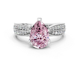 White gold Fancy Pink Pear  Solitaire Diamond Ring with Milgrain Pavé Band and Four-Prong Setting_48
