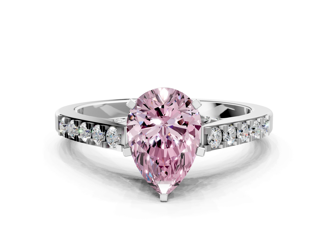 White gold Fancy Pink Pear  Solitaire Diamond Ring with Pavé Band and Four-Prong Setting_46