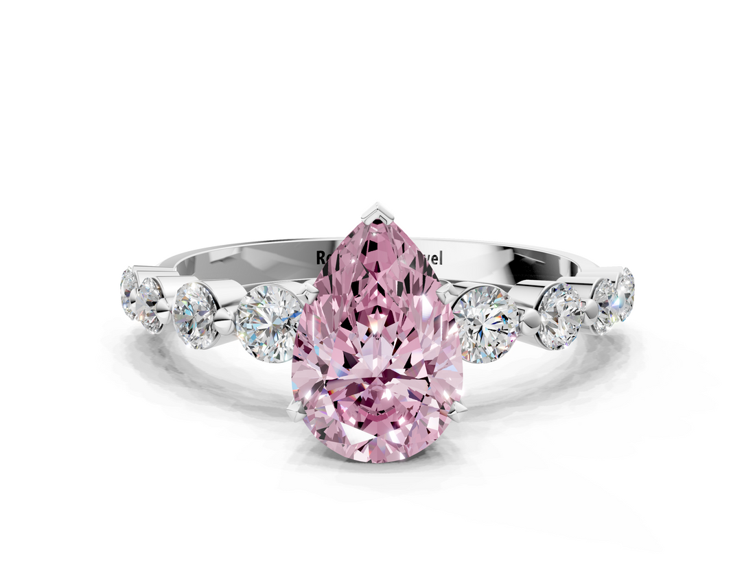 White gold Fancy Pink Pear  Solitaire Diamond Ring with Pave Band and Four-Prong Setting_252