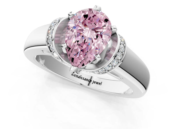 Platinum Fancy Pink Pear  Solitaire Diamond Ring with Pave Band and Six-Prong Setting