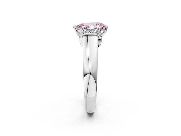 Platinum Fancy Pink Pear  Solitaire Diamond Ring with Pave Band and Six-Prong Setting