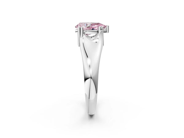 Platinum Fancy Pink Pear Cut Diamond Solitaire Ring with Wide Band and Prong Setting