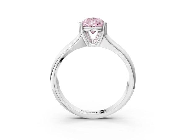 Platinum Fancy Pink Pear Cut Diamond Solitaire Ring with Wide Band and Prong Setting