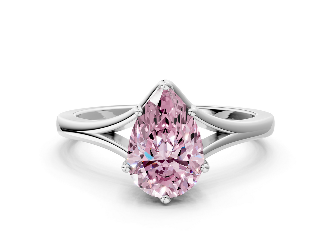 White gold Fancy Pink Pear  Solitaire Diamond Ring with Six-Prong Setting and Tapered Band_17