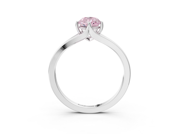 Platinum Fancy Pink Pear  Solitaire Diamond Ring with Six-Prong Setting and Tapered Band