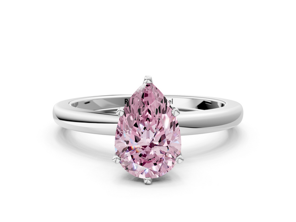 Platinum Fancy Pink Pear  Solitaire Diamond Ring with Six-Prong Setting on a Classic Band