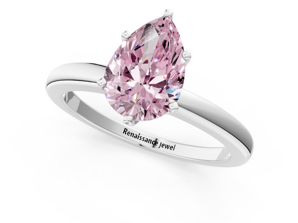 Platinum Fancy Pink Pear  Solitaire Diamond Ring with Six-Prong Setting on a Classic Band