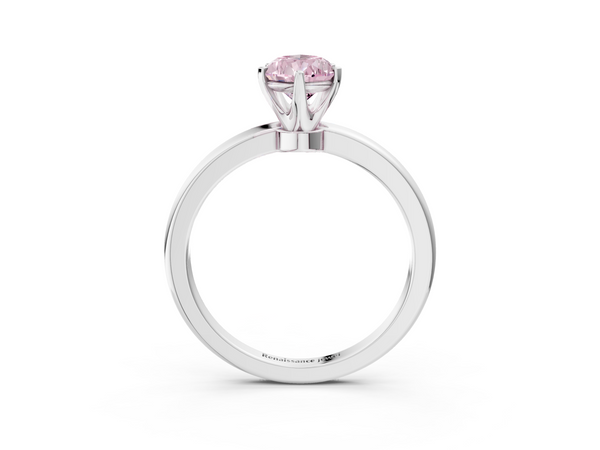 Platinum Fancy Pink Pear  Solitaire Diamond Ring with Six-Prong Setting on a Classic Band
