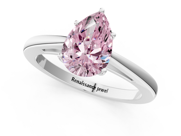 Platinum Fancy Pink Pear  Solitaire Diamond Ring with Split Shank and Four-Prong Setting
