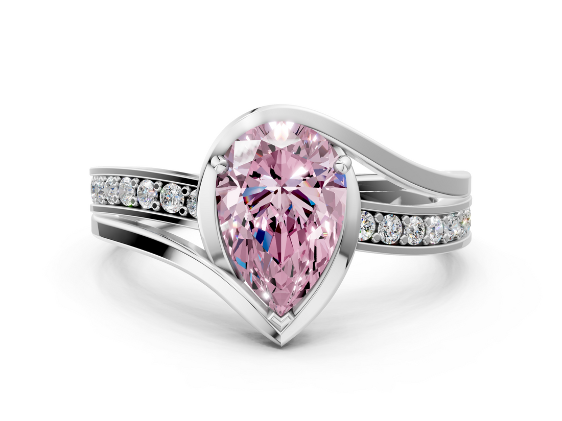 White gold Fancy Pink Pear  Solitaire Diamond Ring with Split Shank and Prong Setting_41