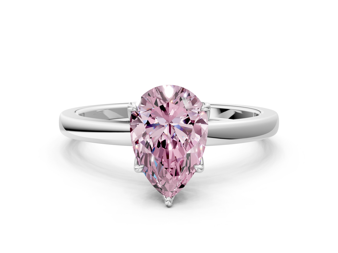 White gold Fancy Pink Pear  Solitaire Diamond Ring with Thin Band and Four-Prong Setting_3