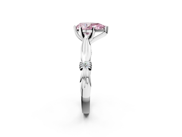 Platinum Fancy Pink Pear  Solitaire Diamond Twisted Band with Four-Prong Setting