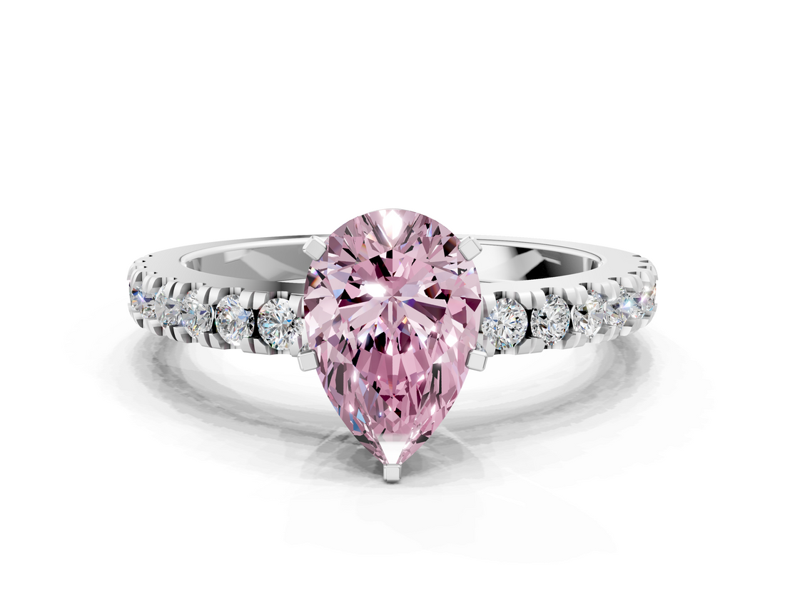 White gold Fancy Pink Pear  Solitaire Diamond with Pavé Band and Four-Prong Setting_80