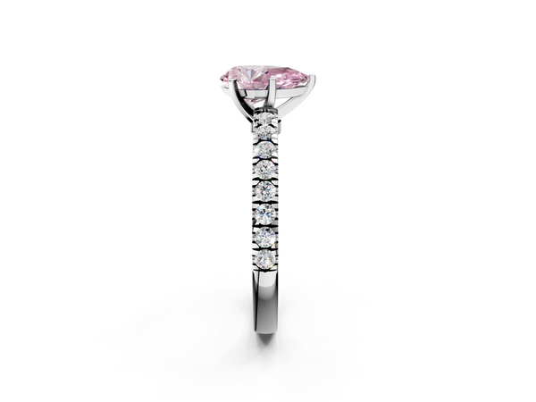 White gold Fancy Pink Pear  Solitaire Diamond with Pavé Band and Four-Prong Setting