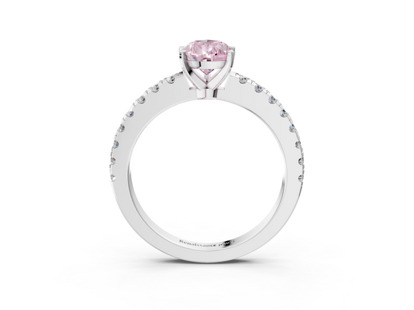 White gold Fancy Pink Pear  Solitaire Diamond with Pavé Band and Four-Prong Setting