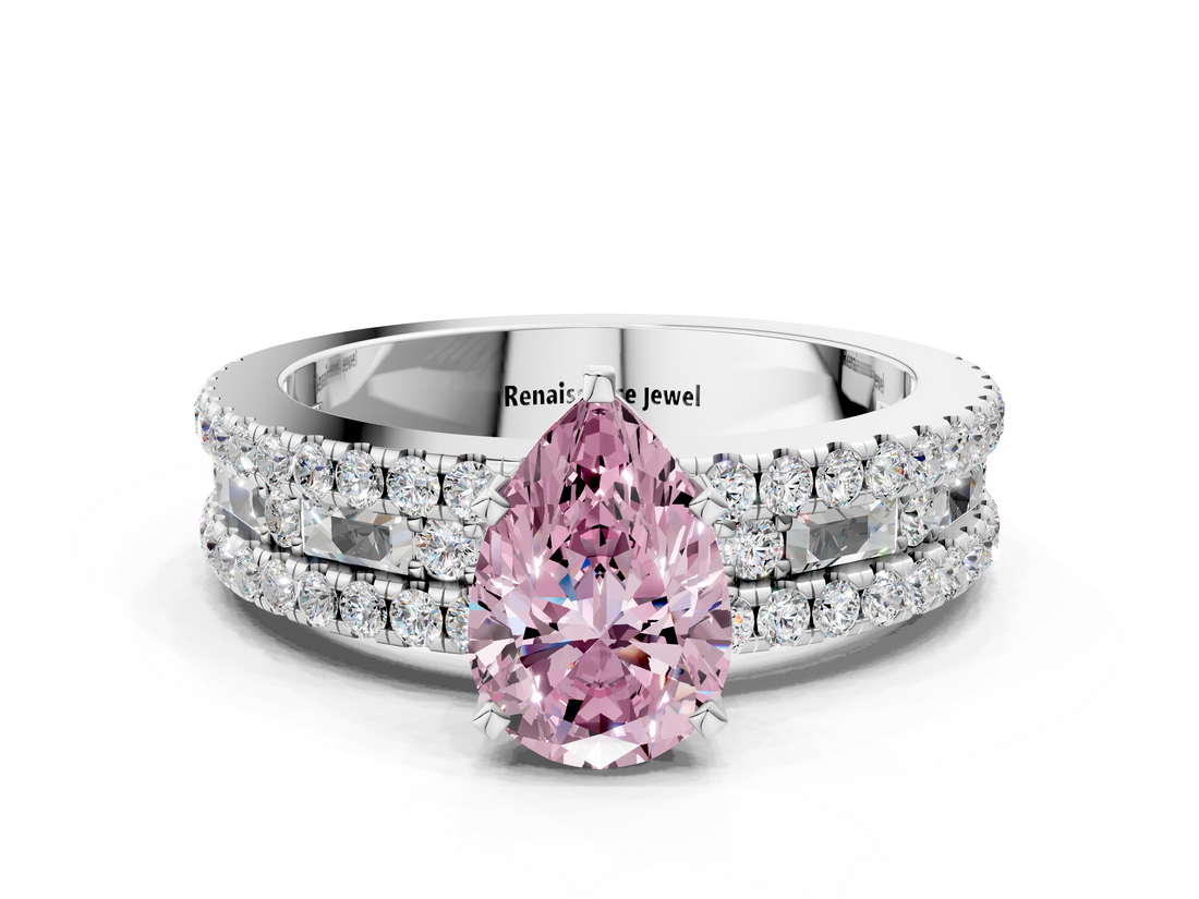 White gold Fancy Pink Pear  Solitaire Diamond with Pave and Channel Set Band_91