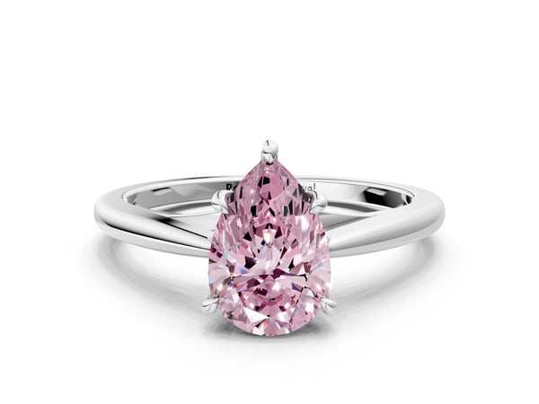 White gold Fancy Pink Pear  Solitaire Engagement Ring with Four-Prong Setting and Classic Band