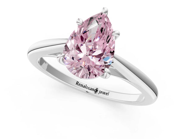 White gold Fancy Pink Pear  Solitaire Engagement Ring with Four-Prong Setting and Classic Band