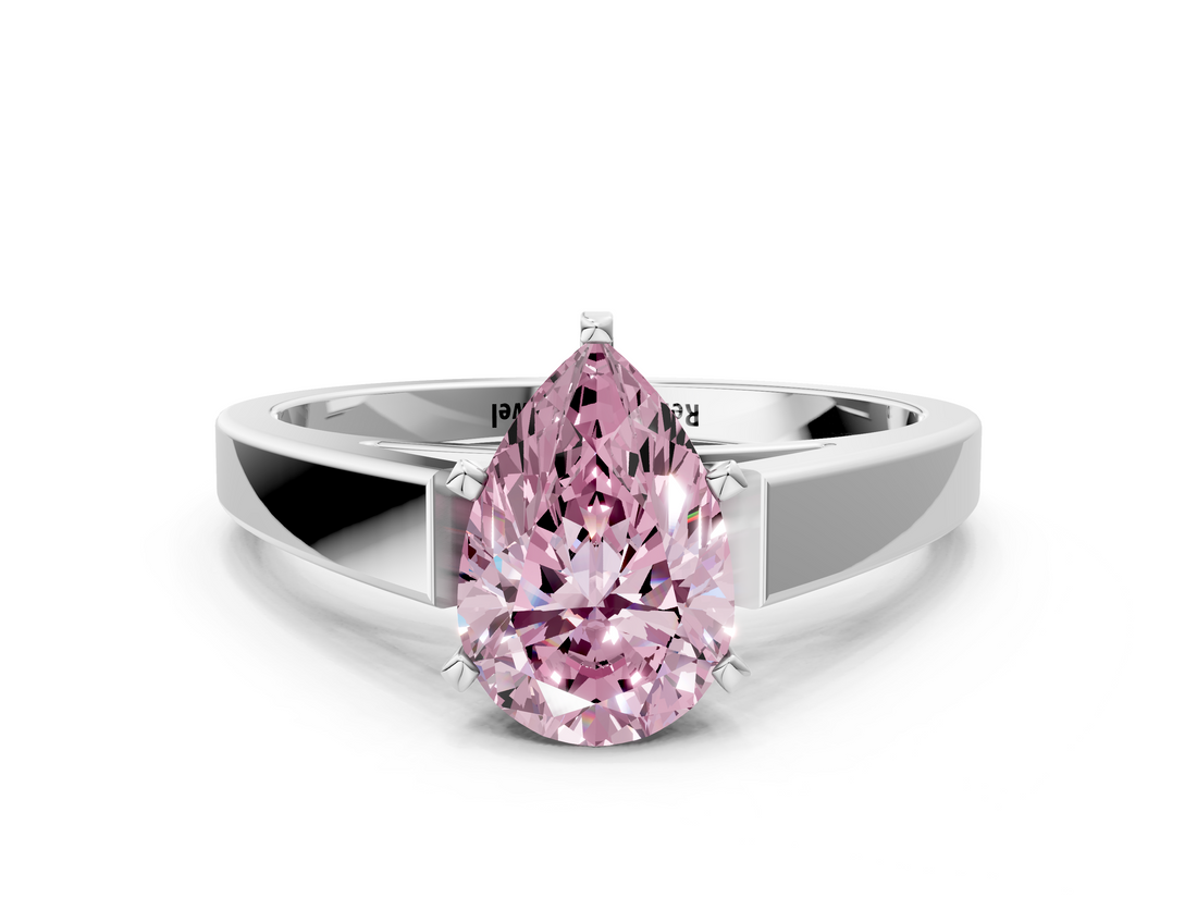 White gold Fancy Pink Pear  Solitaire Engagement Ring with Four-Prong Setting and Tapered Band_3