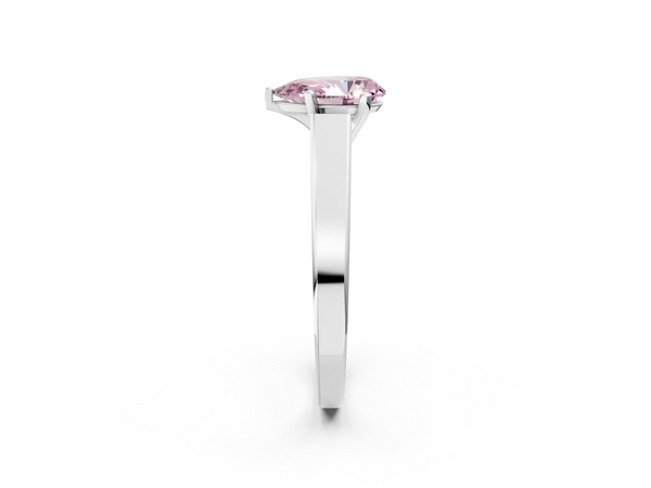 White gold Fancy Pink Pear  Solitaire Engagement Ring with Four-Prong Setting and Tapered Band