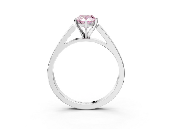 White gold Fancy Pink Pear  Solitaire Engagement Ring with Four-Prong Setting and Tapered Band