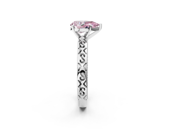 Platinum Fancy Pink Pear  Solitaire Engagement Ring with Scrollwork Band and Four-Prong Setting