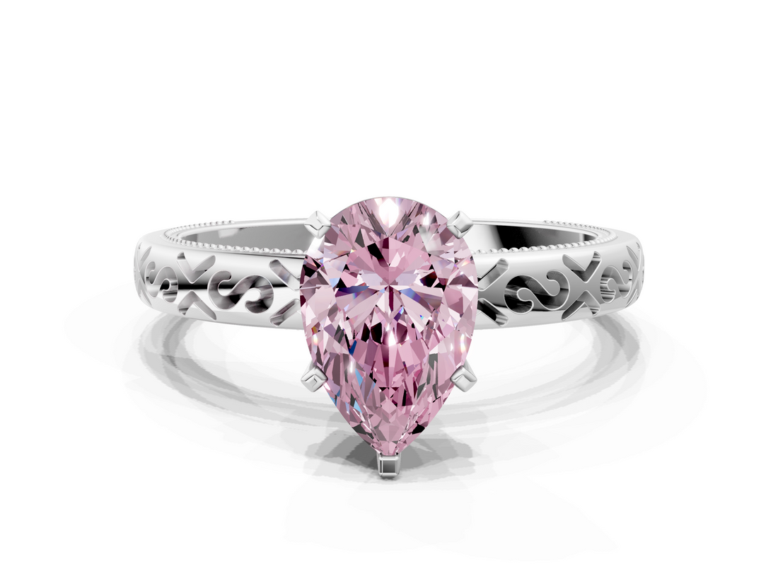 White gold Fancy Pink Pear  Solitaire Engagement Ring with Scrollwork Band and Four-Prong Setting_113