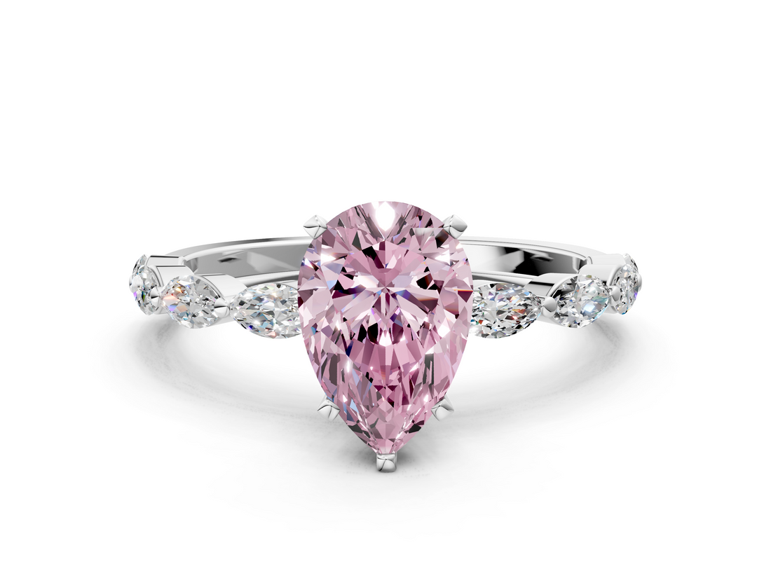 White gold Fancy Pink Pear  Solitaire Marquise Side Stone Prong Setting Ring_44