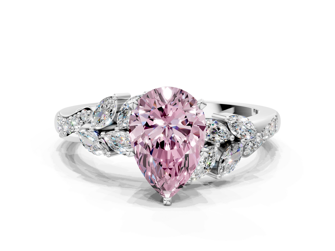 White gold Fancy Pink Pear  Solitaire Marquise Twist Band with Six-Prong Setting_75