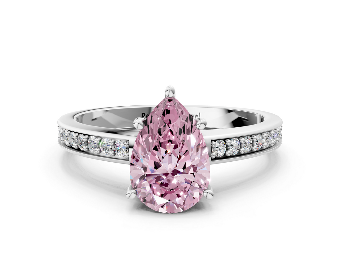 White gold Fancy Pink Pear  Solitaire Pavé Band Prong Setting Ring_20