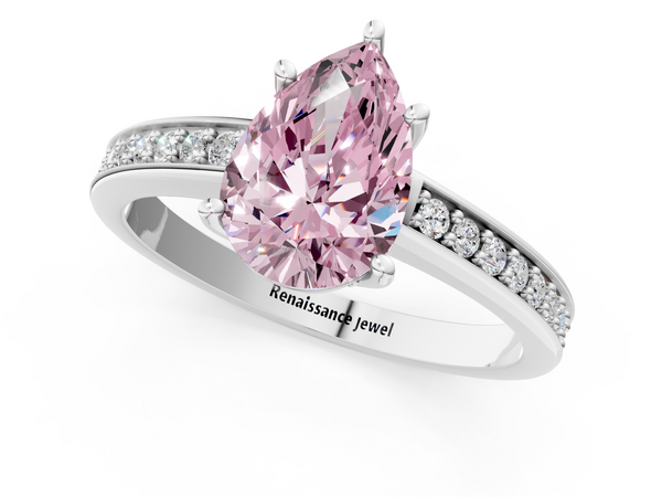 White gold Fancy Pink Pear  Solitaire Pavé Band Prong Setting Ring
