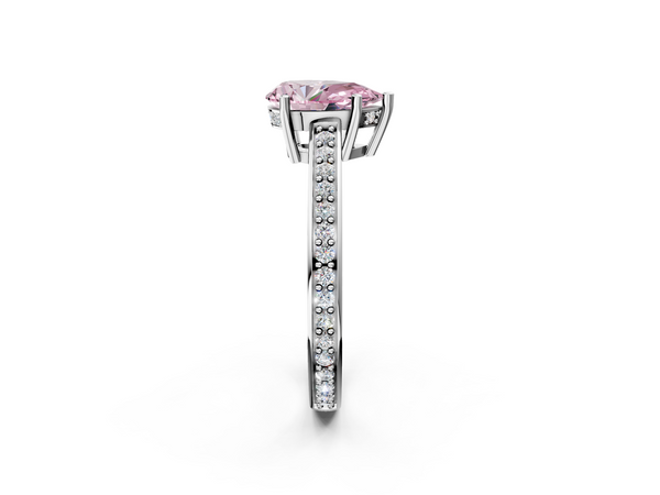 White gold Fancy Pink Pear  Solitaire Pavé Band Prong Setting Ring
